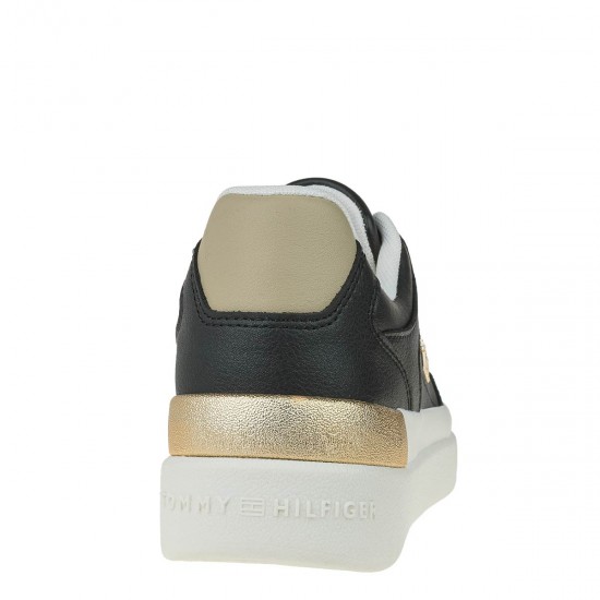 2000605001 Γυναικείο αθλητικό tommy hilfiger sneakers δετό μαύρο/λευκό/χρυσό