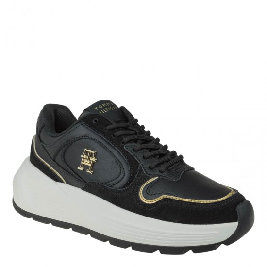 2000606901 Γυναικείο αθλητικό tommy hilfiger sneakers δετό μαύρο/λευκό/χρυσό