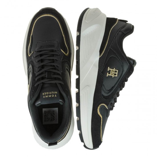 2000606901 Γυναικείο αθλητικό tommy hilfiger sneakers δετό μαύρο/λευκό/χρυσό