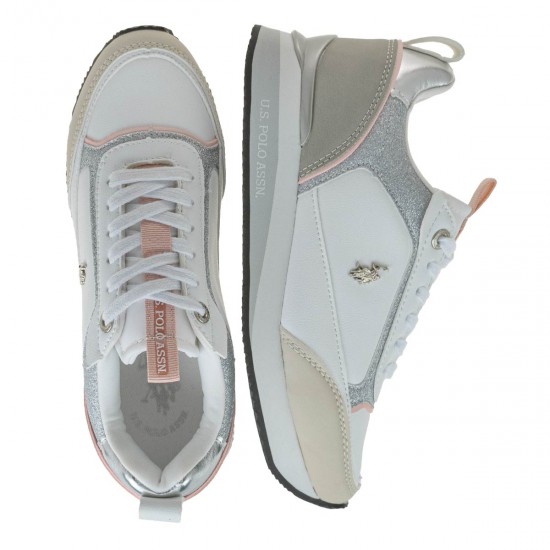 2000618301 Γυναικείο αθλητικό us polo assn sneakers δετό λευκό/ασημί/ρόζ