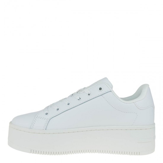 2000626201 Γυναικείο αθλητικό δίπατο tommy hilfiger jeans sneakers flatform δετό λευκό