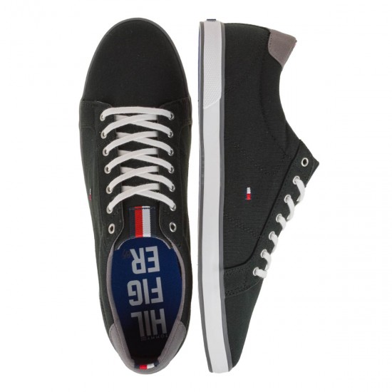 2000626805 Ανδρικό δετό πάνινο tommy hilfiger απλό μαύρο/γκρί