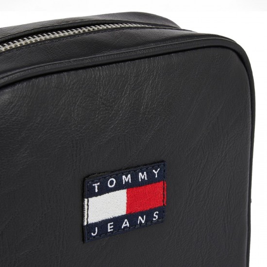 2000627201 Ανδρικό τσαντάκι χιαστή μικρό tommy hilfiger jeans reporter μαύρο/μπέζ