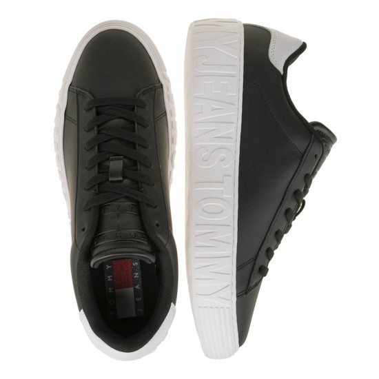 2000630701 Ανδρικό αθλητικό tommy hilfiger jeans sneakers δετό μαύρο/λευκό