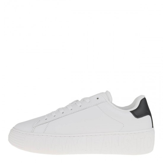 2000630702 Ανδρικό αθλητικό tommy hilfiger jeans sneakers δετό λευκό/μαύρο