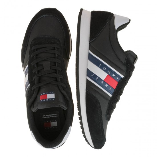 2000630802 Ανδρικό αθλητικό tommy hilfiger jeans sneakers ύφασμα μαύρο