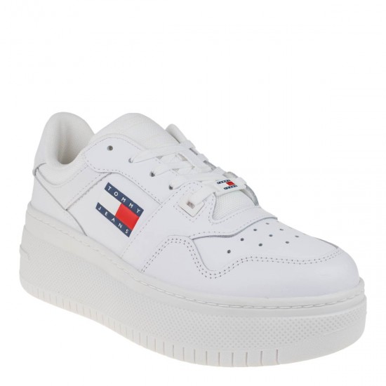 2000631001 Γυναικείο αθλητικό tommy hilfiger jeans basket flatform δετό λευκό