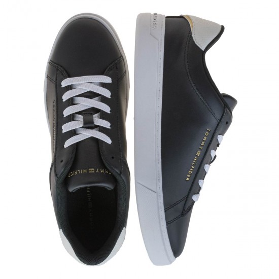 2000631101 Γυναικείο αθλητικό tommy hilfiger court sneaker δετό μαύρο/λευκό