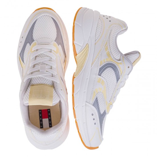 2000639801 Γυναικείο αθλητικό tommy hilfiger jeans sneakers δετό λευκό/κίτρινο/ασημί