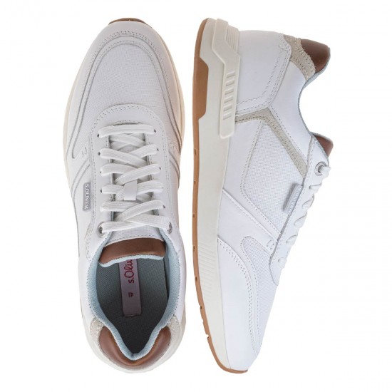 2000640501 Ανδρικό αθλητικό s.oliver sneakers δετό λευκό/ταμπά