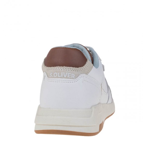 2000640501 Ανδρικό αθλητικό s.oliver sneakers δετό λευκό/ταμπά