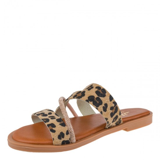 2000641005 Γυναικείο σανδάλι τσόκαρο mules φλάτ leopard/στράς