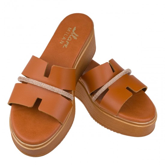 2000641803 Γυναικείο τσόκαρο flatforms sandals φάσα λουρί στράς ταμπά