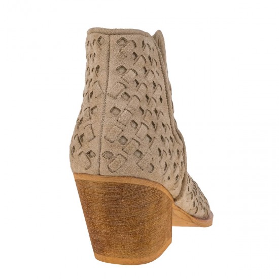2000644901 Γυναικείο cowboy booties eco nabuk τρυπητό μπέζ