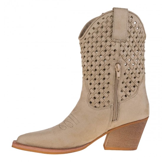 2000645001 Γυναικεία cowboy boots eco nabuk πλεκτή πούρο/μπέζ
