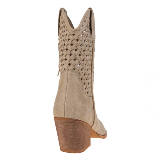 2000645001 Γυναικεία cowboy boots eco nabuk πλεκτή πούρο/μπέζ