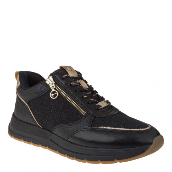 2000645501 Γυναικείο αθλητικό tamaris sneakers δετό μαύρο/χρυσό