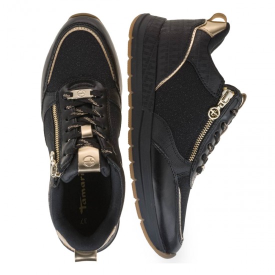2000645501 Γυναικείο αθλητικό tamaris sneakers δετό μαύρο/χρυσό