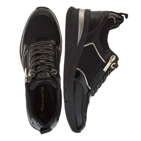 2000646001 Γυναικείο αθλητικό tamaris sneakers δετό μαύρο/χρυσό