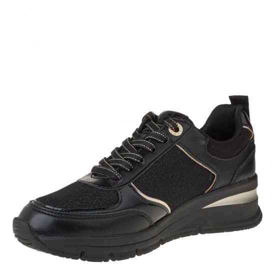2000646001 Γυναικείο αθλητικό tamaris sneakers δετό μαύρο/χρυσό