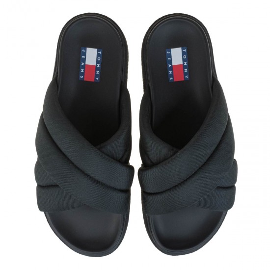 2000652901 Γυναικεία δίπατη παντόφλα tommy hilfiger jeans χιαστή μαύρη