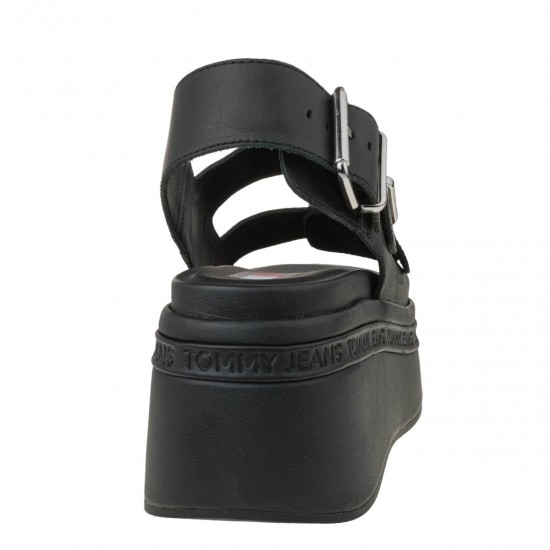 2000656301 Γυναικέιο πέδιλο flatform μεσαίο tommy hilfiger jeans δέρμα μαύρο