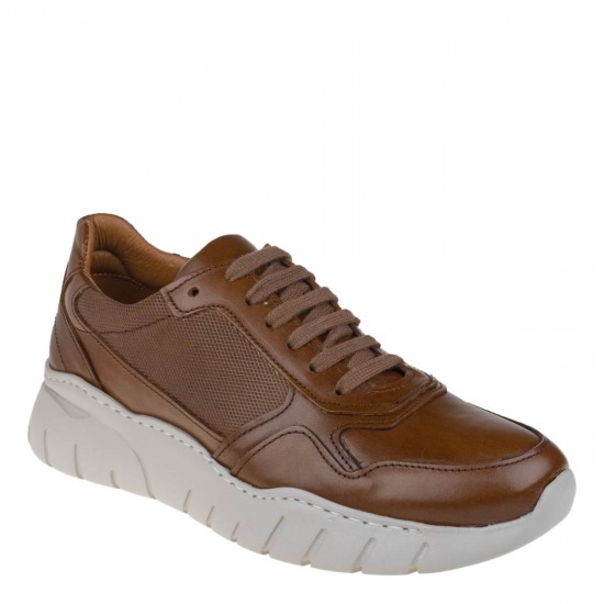 2000658202 Ανδρικό αθλητικό sneakers comfort δετό δέρμα ταμπά