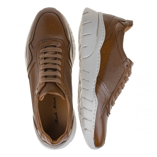 2000658202 Ανδρικό αθλητικό sneakers comfort δετό δέρμα ταμπά