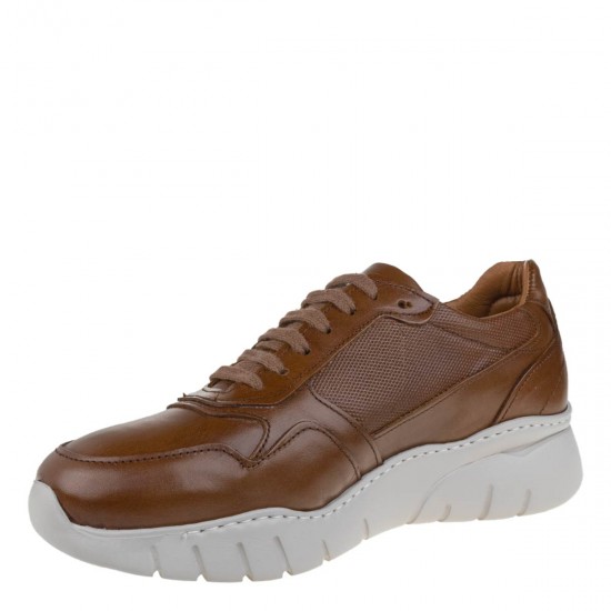 2000658202 Ανδρικό αθλητικό sneakers comfort δετό δέρμα ταμπά