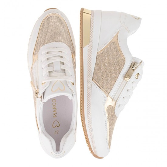 2000658302 Γυναικείο αθλητικό sneakers δετό φερμουάρ λευκό/χρυσό