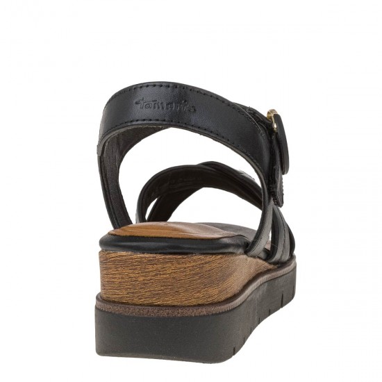 2000659401 Γυναικείο πέδιλο χαμηλό tamaris flatform χιαστή δέρμα μαύρο