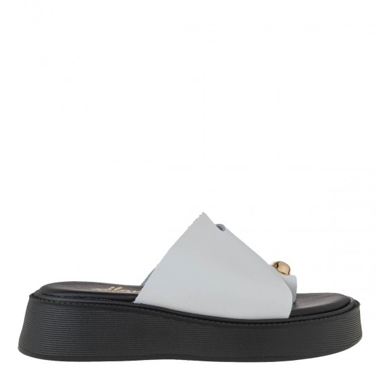 2000667002 Γυναικεία παντόφλα τσόκαρο δίπατο flatform δάκτυλο λευκό/μαύρο