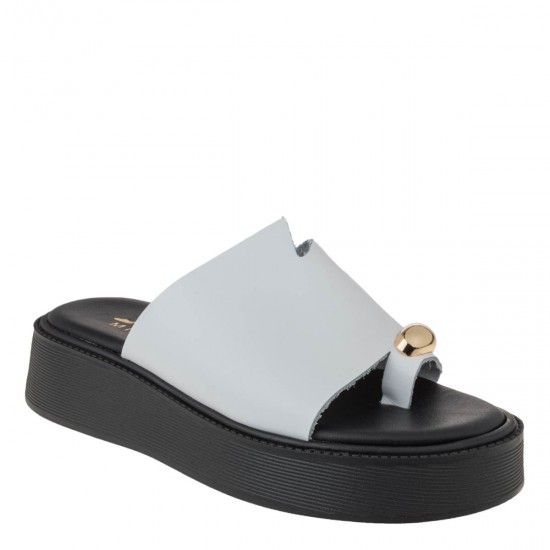 2000667002 Γυναικεία παντόφλα τσόκαρο δίπατο flatform δάκτυλο λευκό/μαύρο