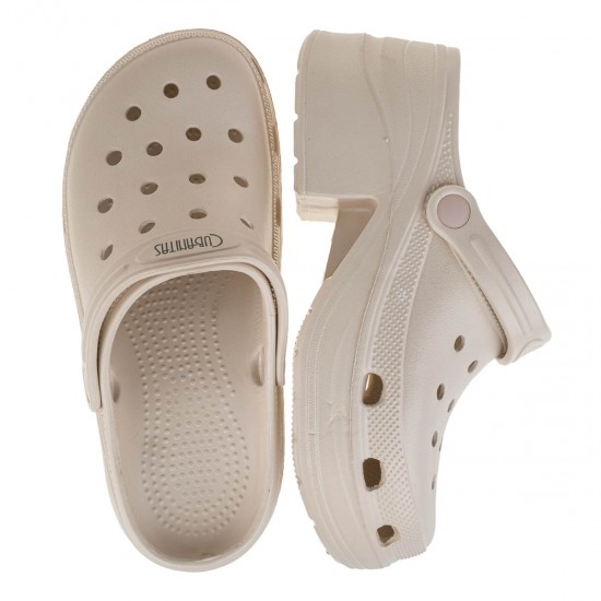 2000677102 Γυναικεία παντόφλα flatform τακούνι cubanitas καουτσούκ μπέζ