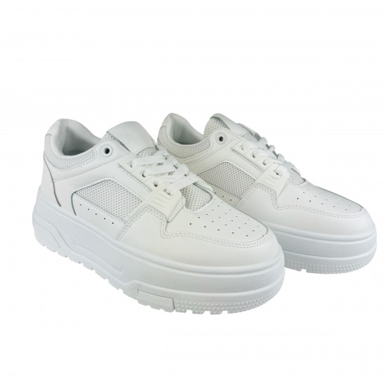 2000681001 Γυναικείο αθλητικό sneakers δετό δίπατο λευκό