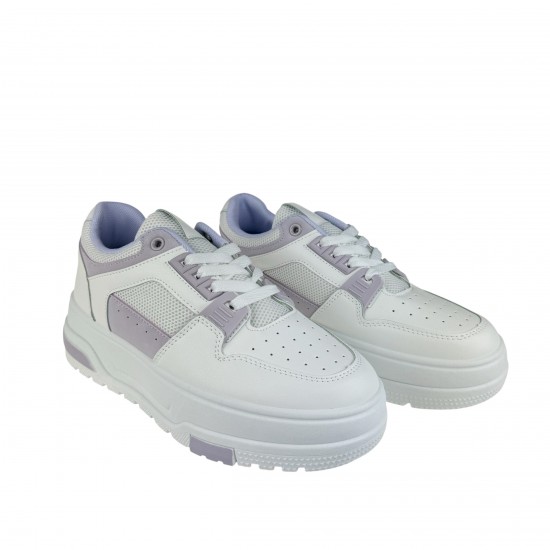 2000681002 Γυναικείο αθλητικό sneakers δετό δίπατο λευκό/μώβ