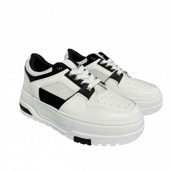 2000681003 Γυναικείο αθλητικό sneakers δετό δίπατο λευκό/μαύρο