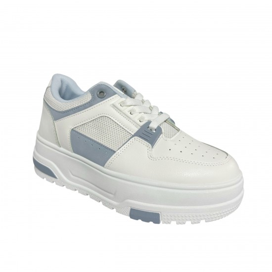 2000681004 Γυναικείο αθλητικό sneakers δετό δίπατο λευκό/σιέλ