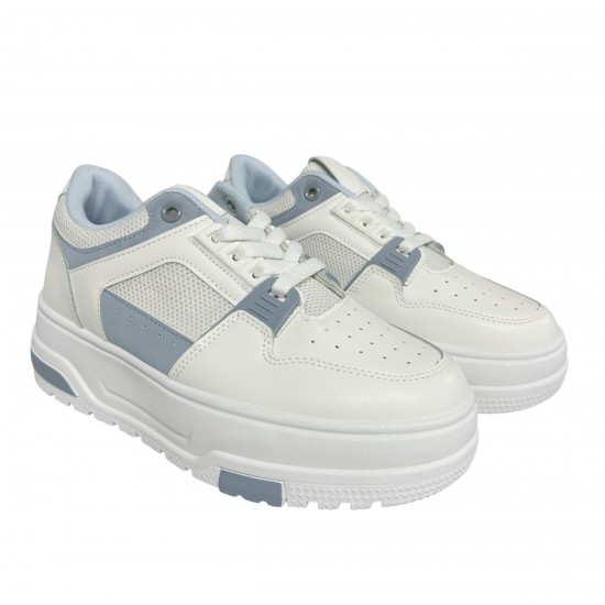 2000681004 Γυναικείο αθλητικό sneakers δετό δίπατο λευκό/σιέλ