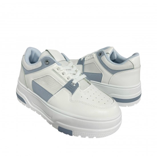 2000681004 Γυναικείο αθλητικό sneakers δετό δίπατο λευκό/σιέλ