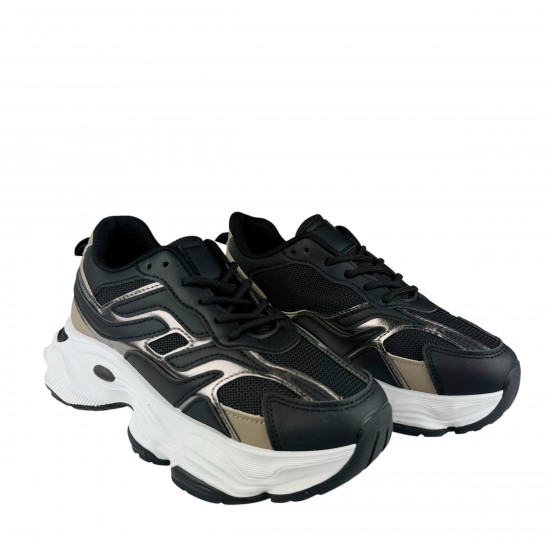 2000681101 Γυναικείο αθλητικό sneakers δετό μαύρο/ασημί