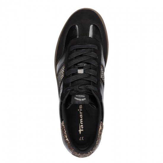 2000682901 Γυναικείο αθλητικό tamaris sneakers δετό μαύρο snake