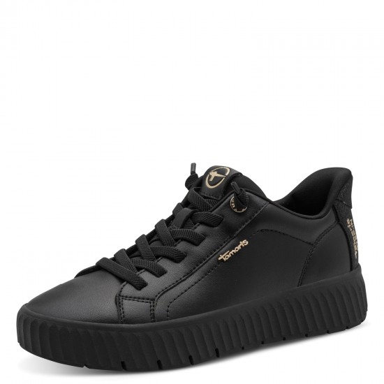 2000684101 Γυναικείο αθλητικό  tamaris comfort sneakers δετό δέρμα μαύρο