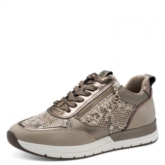 2000684701 Γυναικείο αθλητικό tamaris  sneakers δετό taupe snake