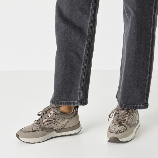 2000684701 Γυναικείο αθλητικό tamaris  sneakers δετό taupe snake