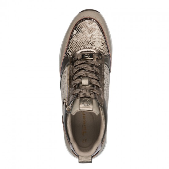 2000684701 Γυναικείο αθλητικό tamaris  sneakers δετό taupe snake