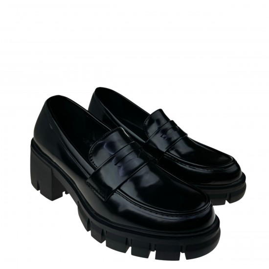 2000686801 Γυναικείο μοκασίνι loafers χωστό μαύρο