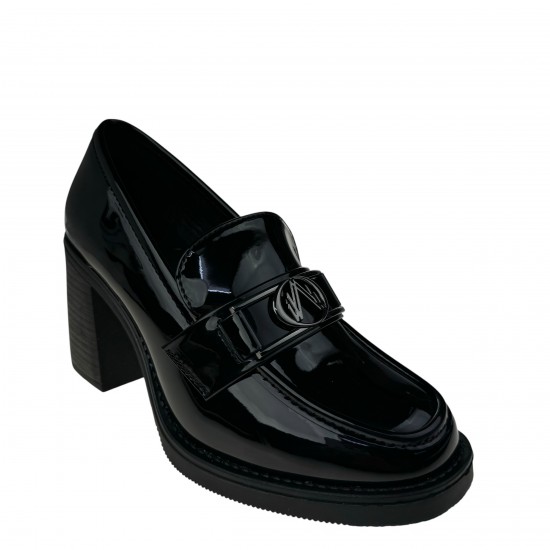 2000688701 Γυναικεία γόβα χωστή loafers τετράγωνο τακούνι μαύρο