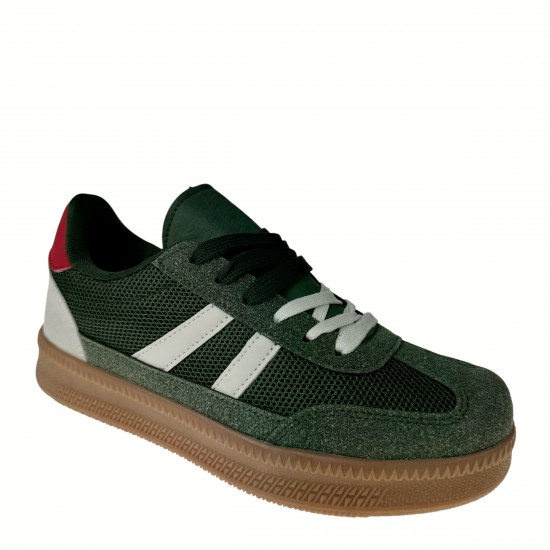 2000689101 Γυναικείο αθλητικό sneakers δετό μπέζ σόλα λαδί/εκρού