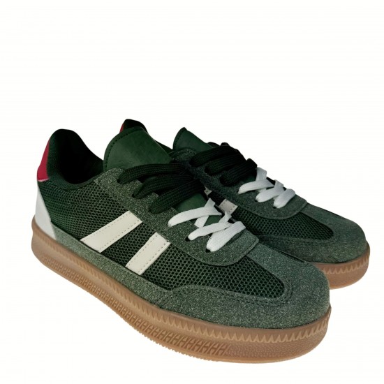2000689101 Γυναικείο αθλητικό sneakers δετό μπέζ σόλα λαδί/εκρού